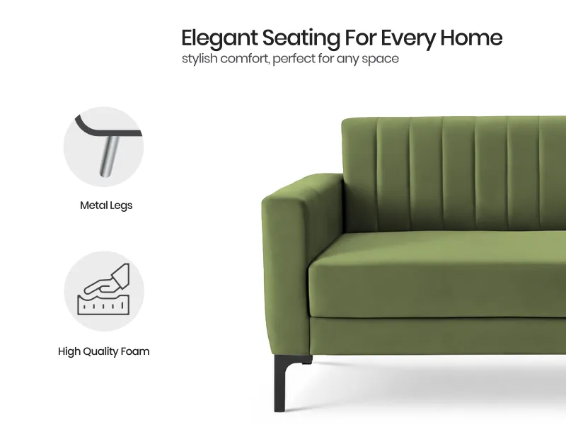 Tulip Upholstered 2 Seater Sofa in Olive Color